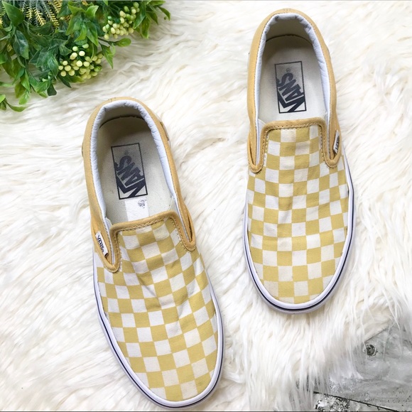 vans slip on ochre and white